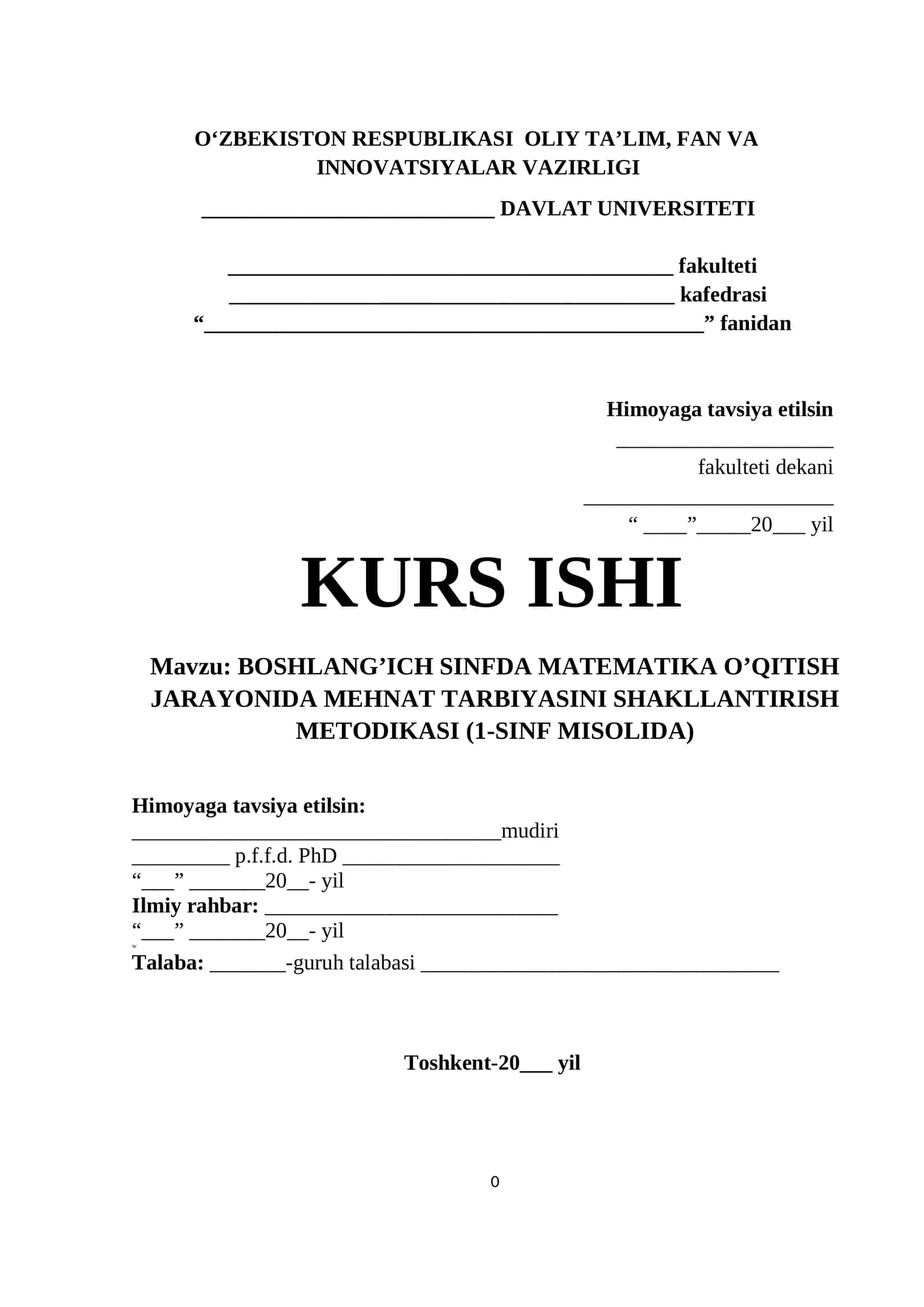 BOSHLANG’ICH SINFDA MATEMATIKA O’QITISH JARAYONIDA MEHNAT TARBIYASINI SHAKLLANTIRISH METODIKASI (1-SINF MISOLIDA)