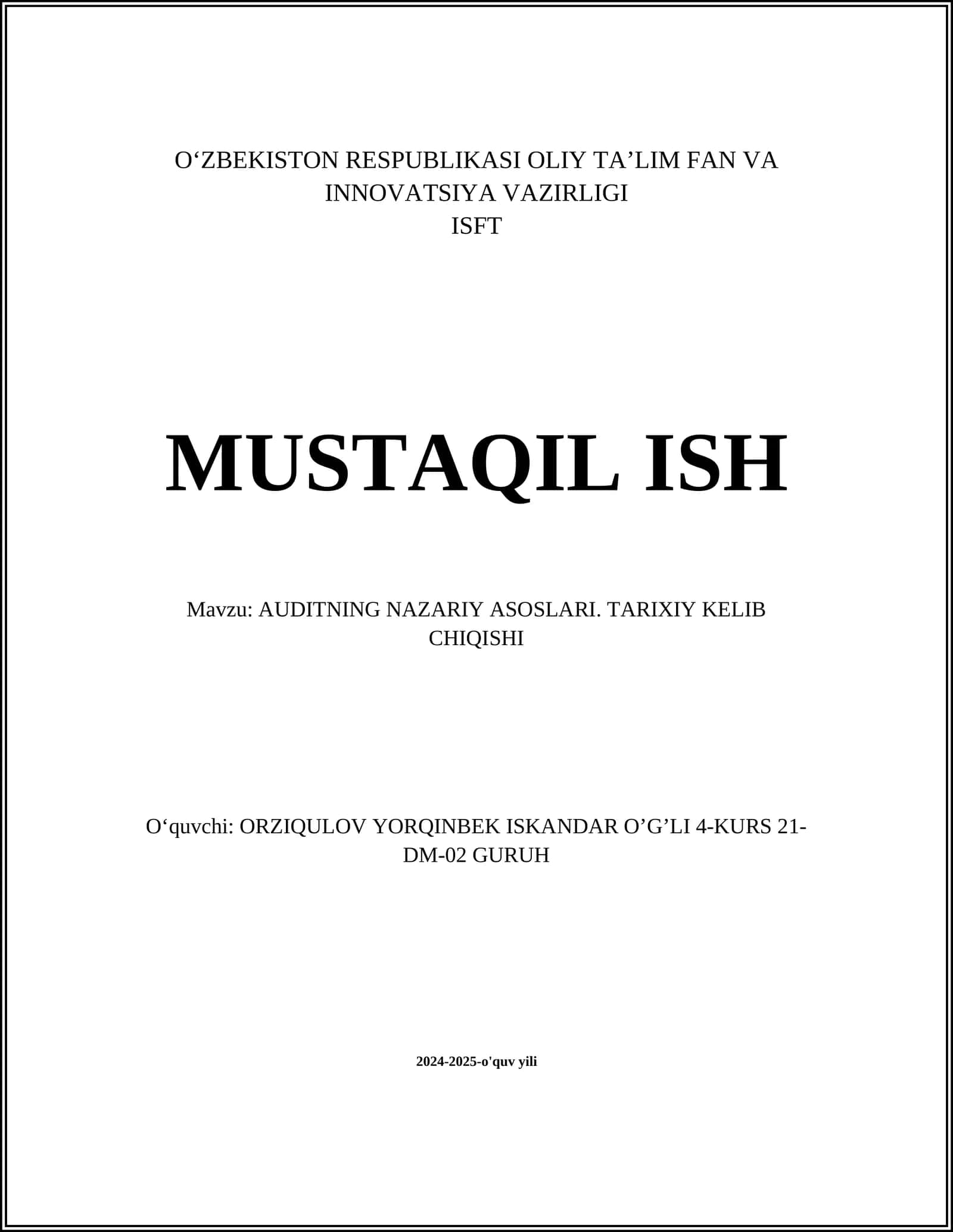 AUDITNING NAZARIY ASOSLARI