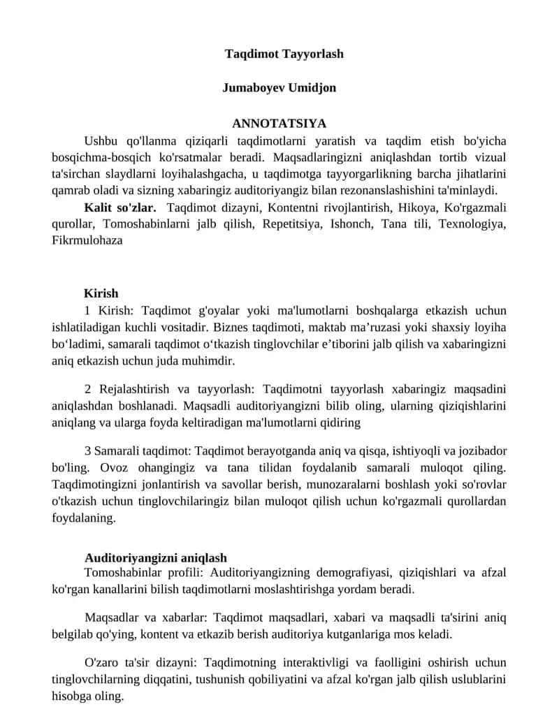 Taqdimot Tayyorlash