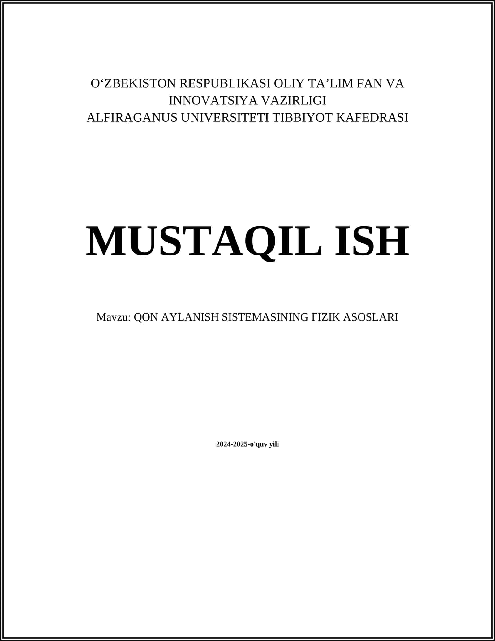 Qon Aylanish Sistemasining Fizik Asoslari