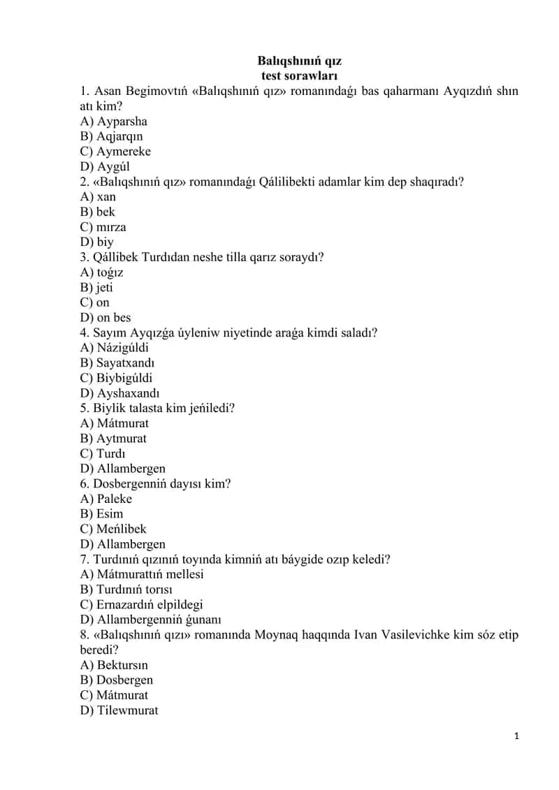 qoraqolpoq tilidagi test
