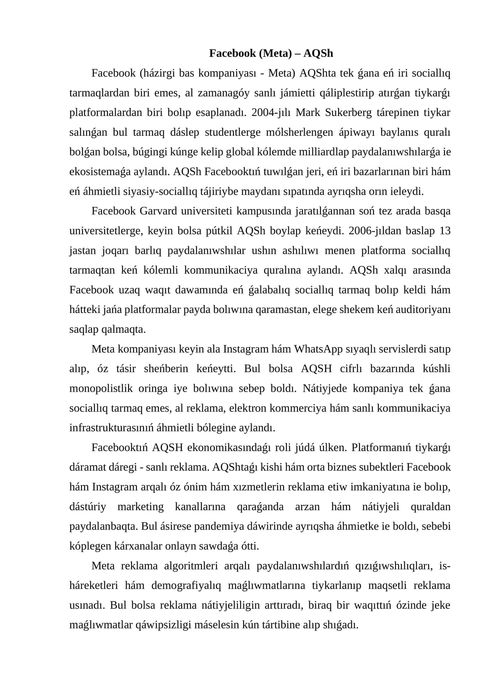 Facebook (Meta) – AQSh