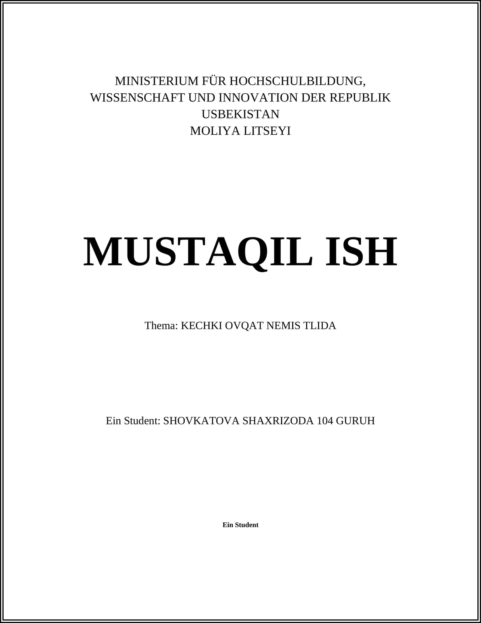 KECHKI OVQAT NEMIS TLIDA