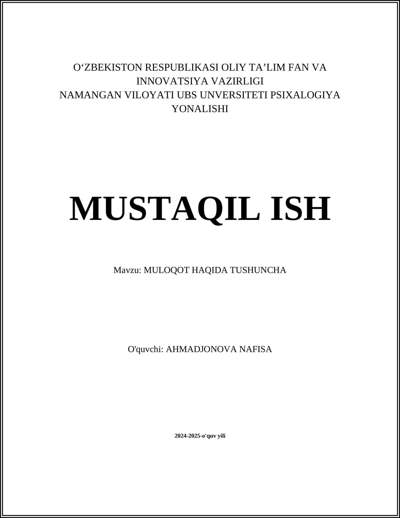 MULOQOT HAQIDA TUSHUNCHA