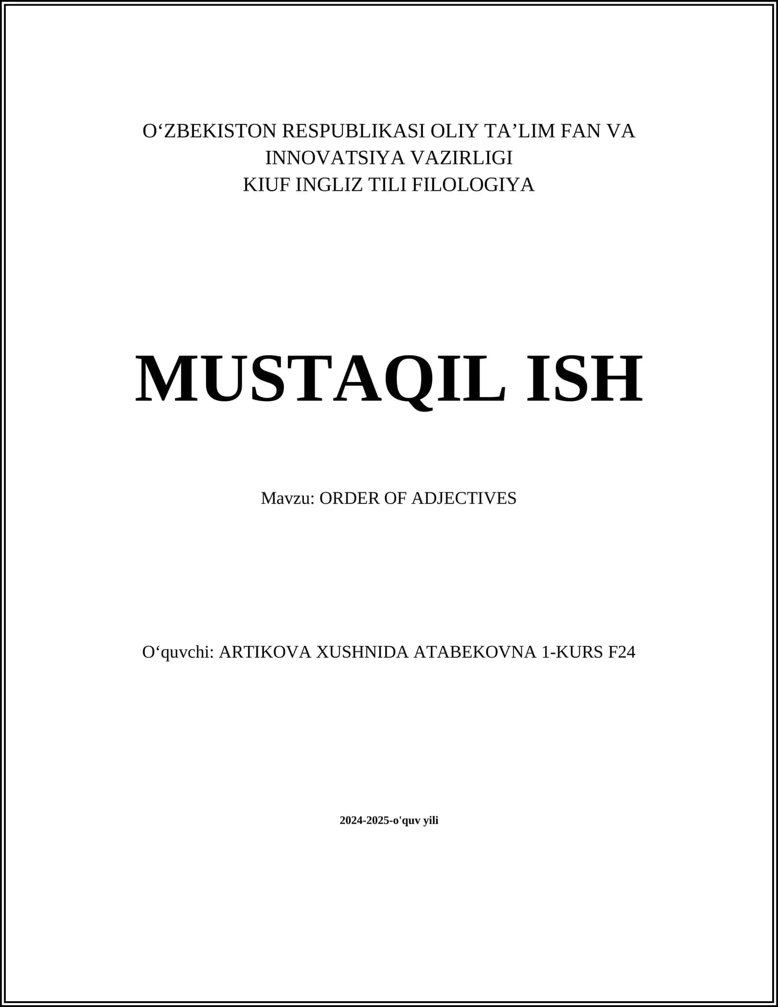 ORDER OF ADJECTIVES