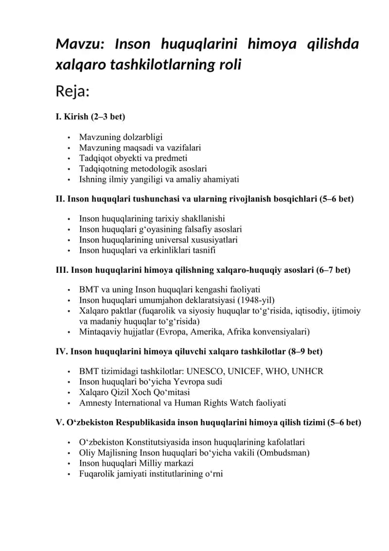 Inson huquqlarini himoya qilishda xalqaro tashkilotlarning roli