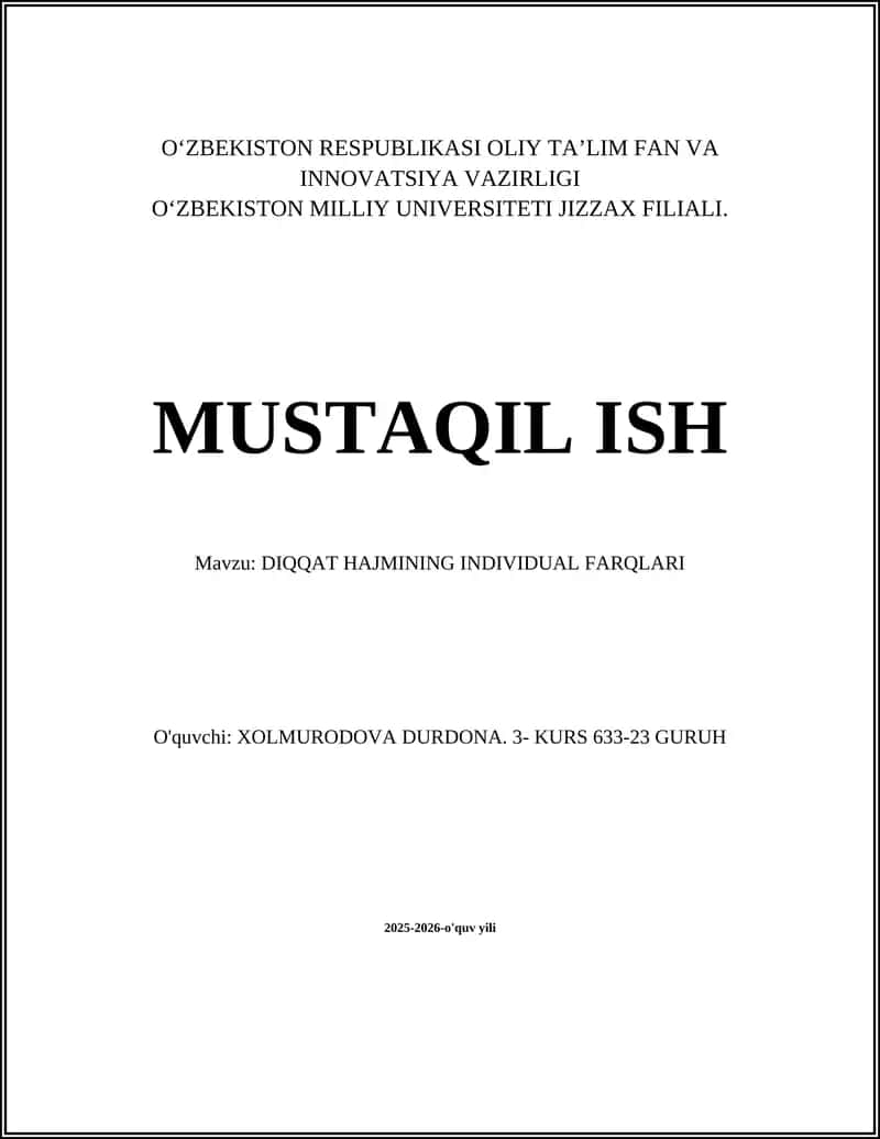 DIQQAT HAJMINING INDIVIDUAL FARQLARI