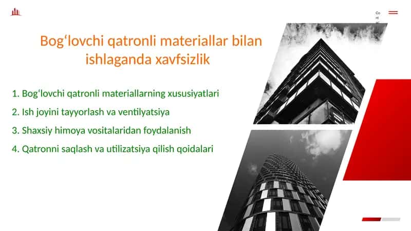 Bogʻlovchi qatronli materiallar bilan ishlaganda xavfsizlik
