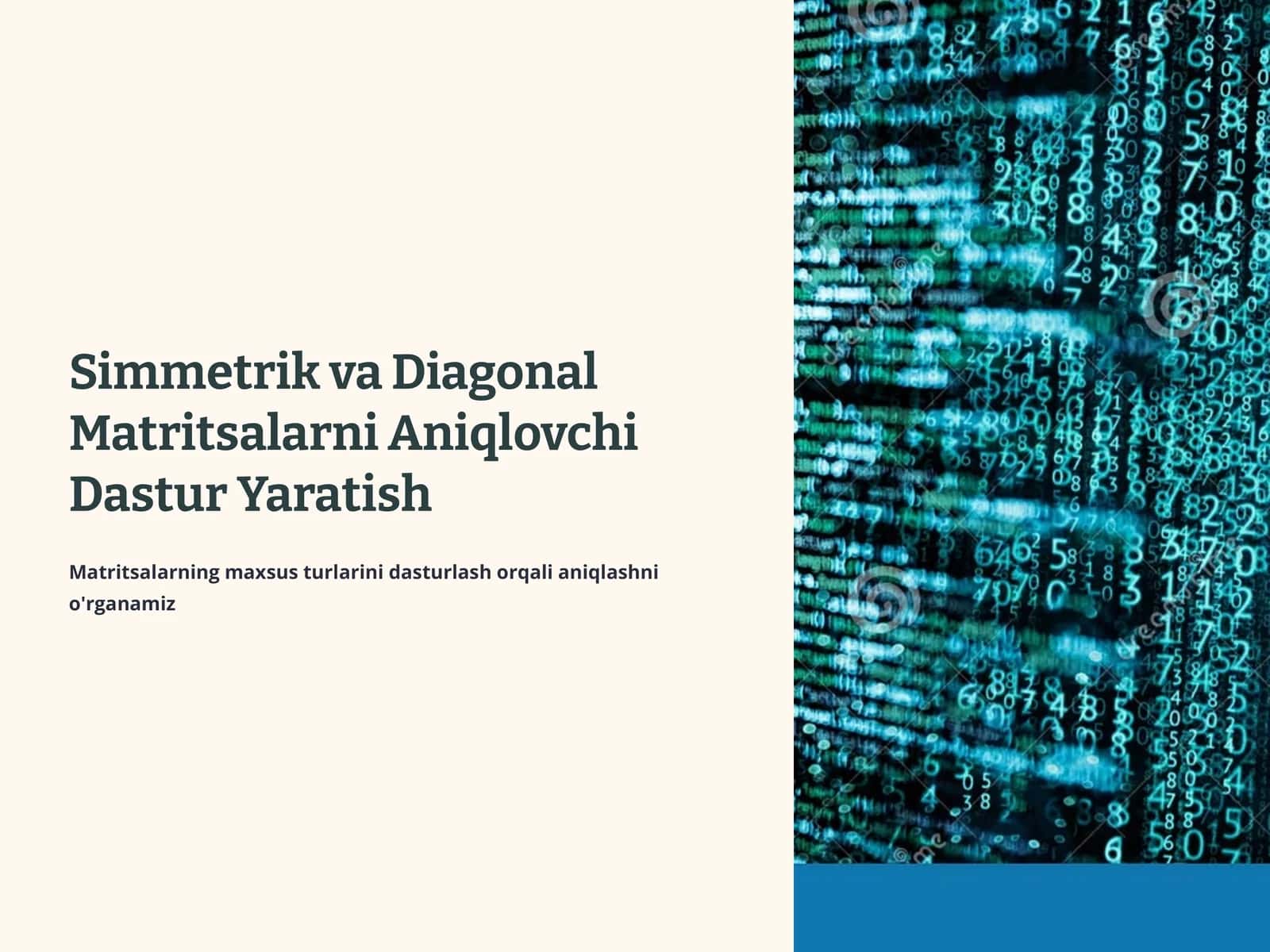 Simmetrik va Diagonal Matritsalarni Aniqlovchi Dastur Yaratish