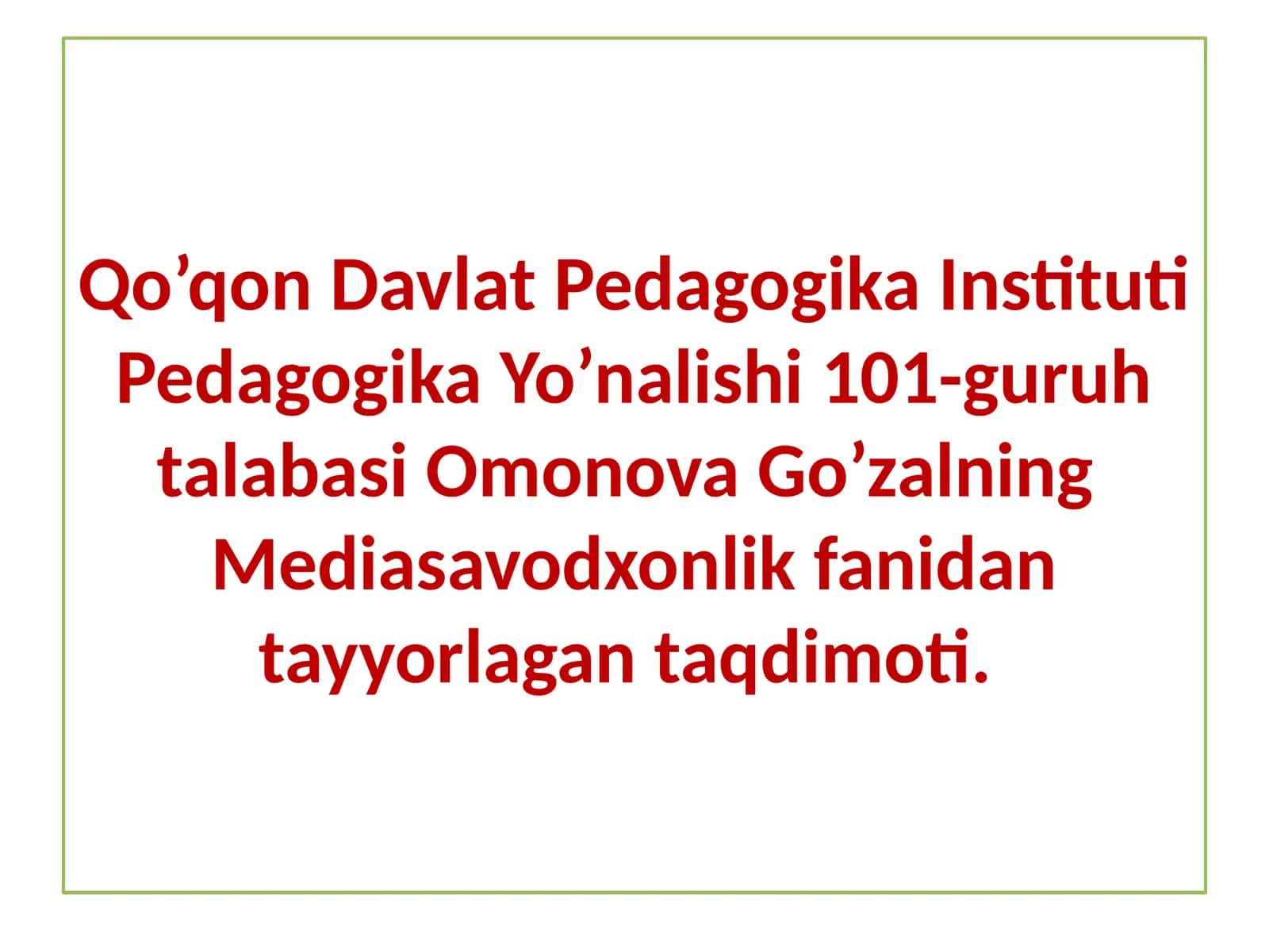 Mediasavodxonlik fanidan tayyorlangan taqdimoti