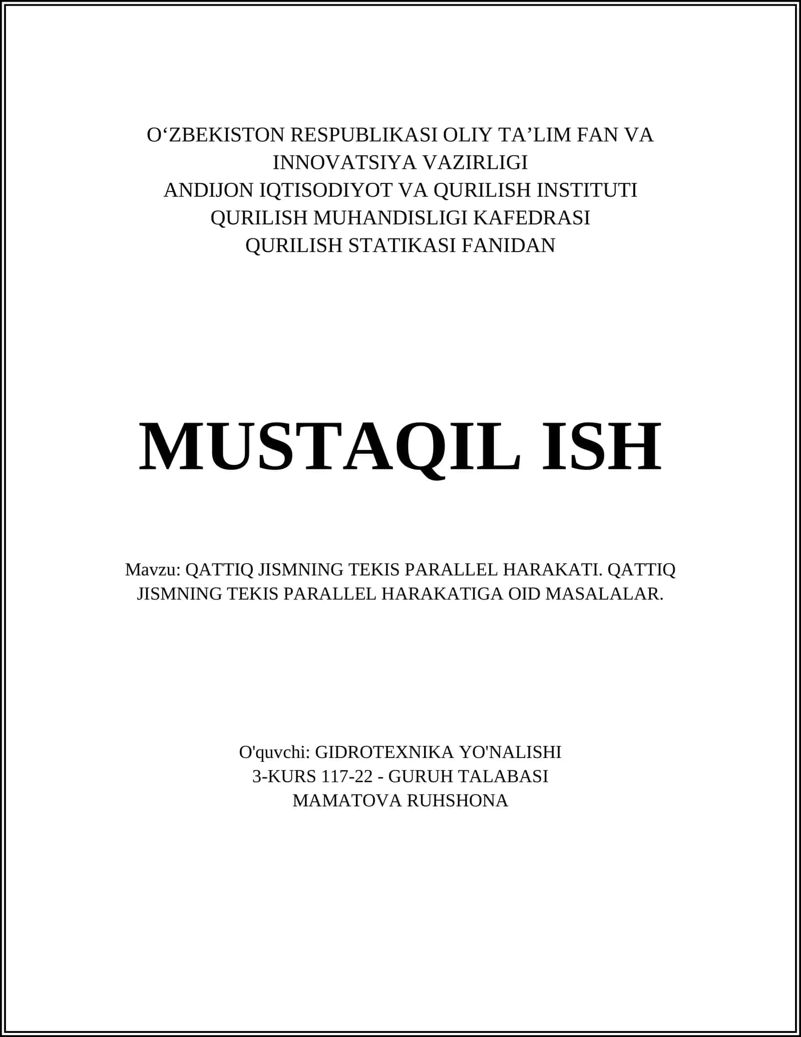 QATTIQ JISMNING TEKIS PARALLEL HARAKATI