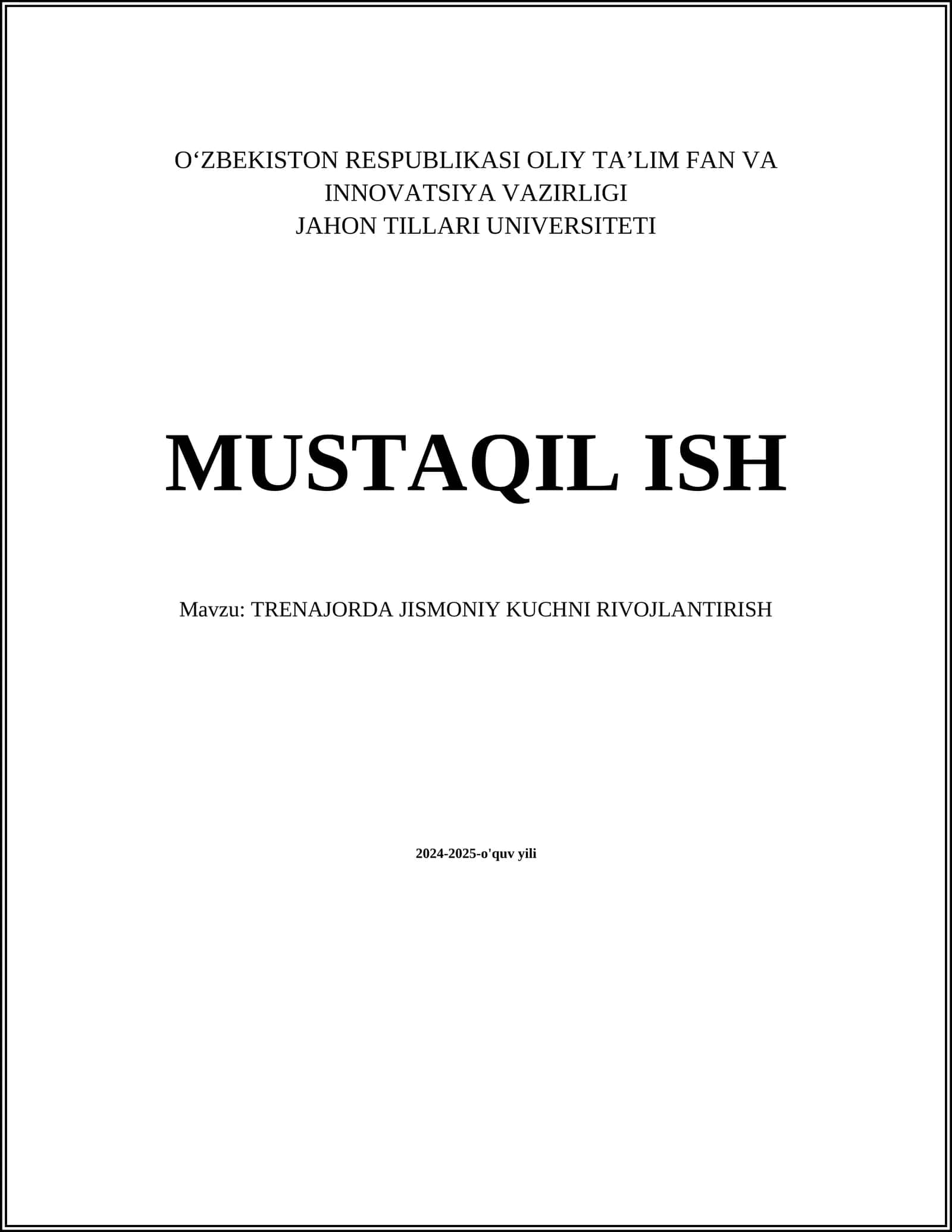 TRENAJORDA JISMONIY KUCHNI RIVOJLANTIRISH