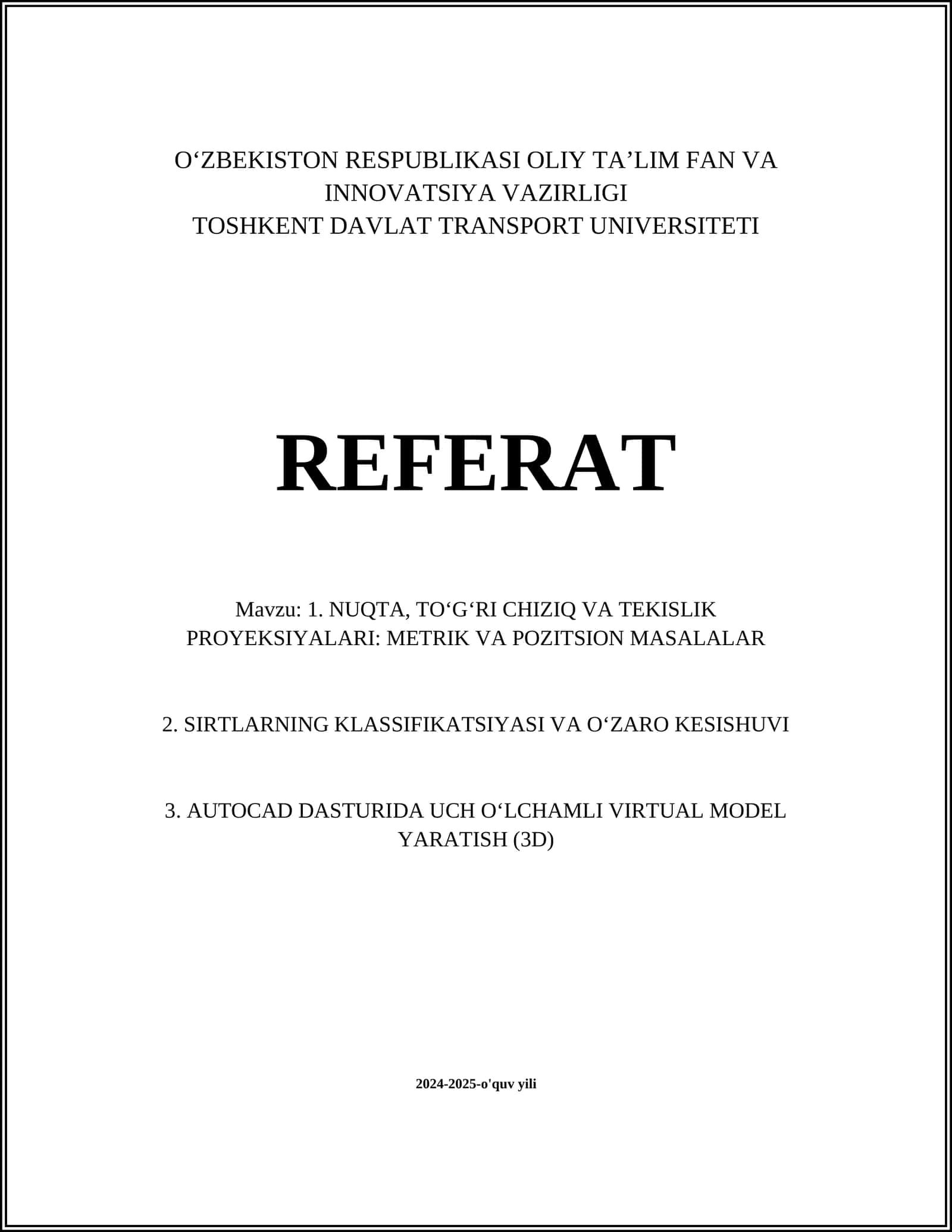 Nuqtaning proyeksiyalari