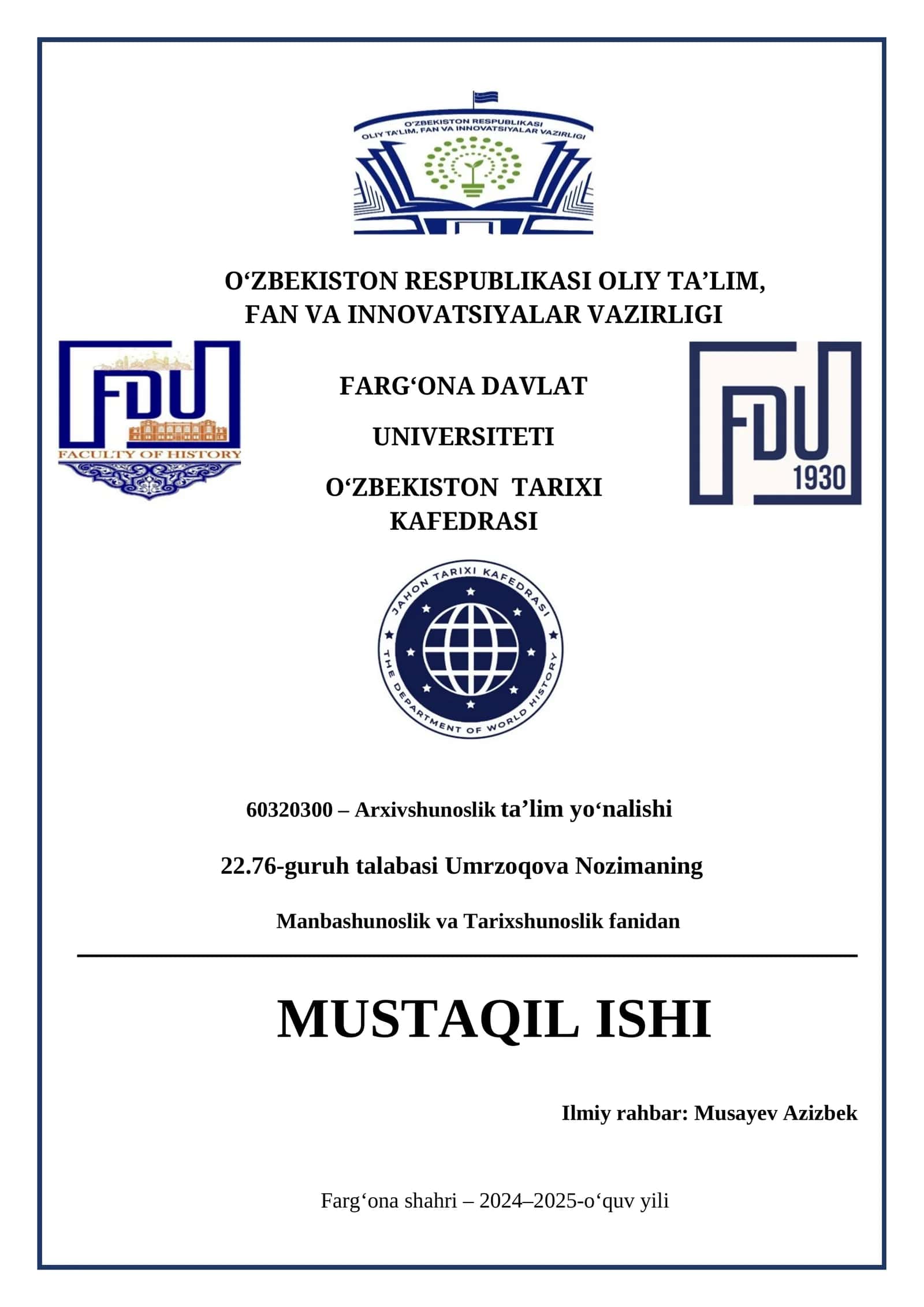Tarixiy manbalar va ularning asosiy turlari
