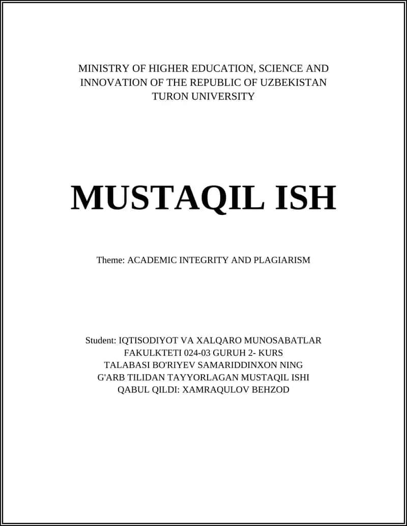G'ARB TILIDAN TAYYORLAGAN MUSTAQIL ISHI