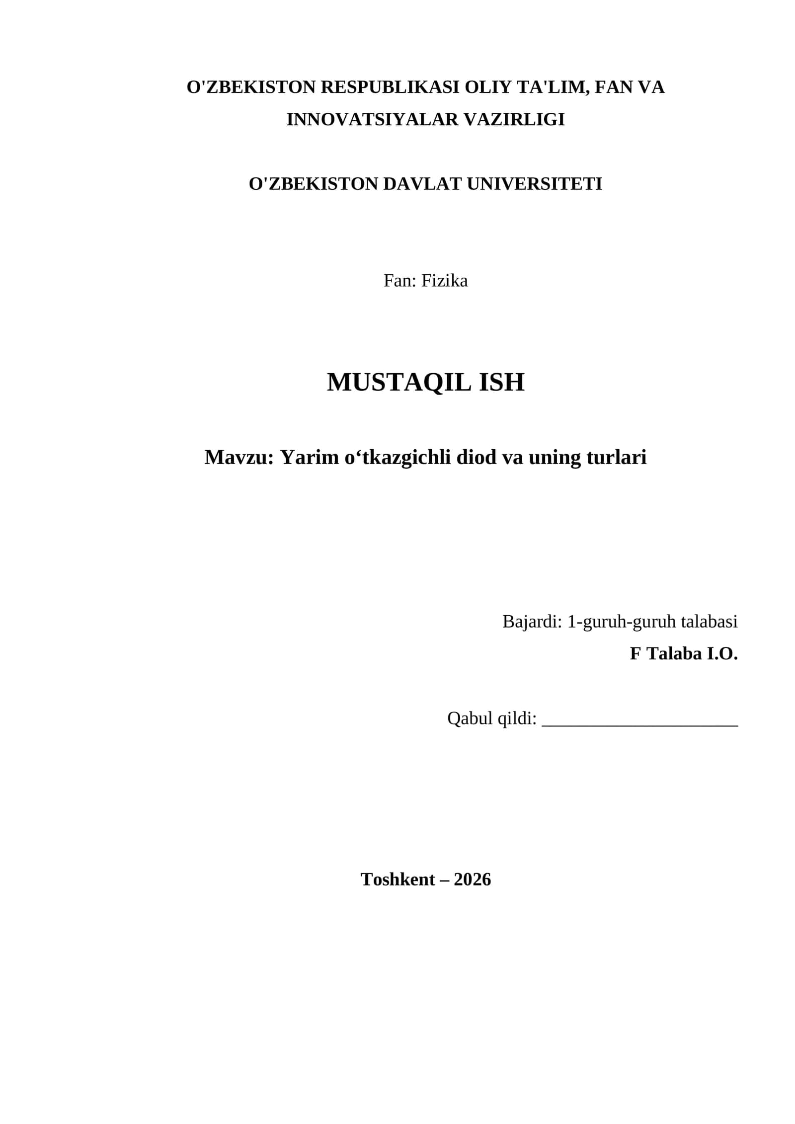 Yarim o‘tkazgichli diod va uning turlari