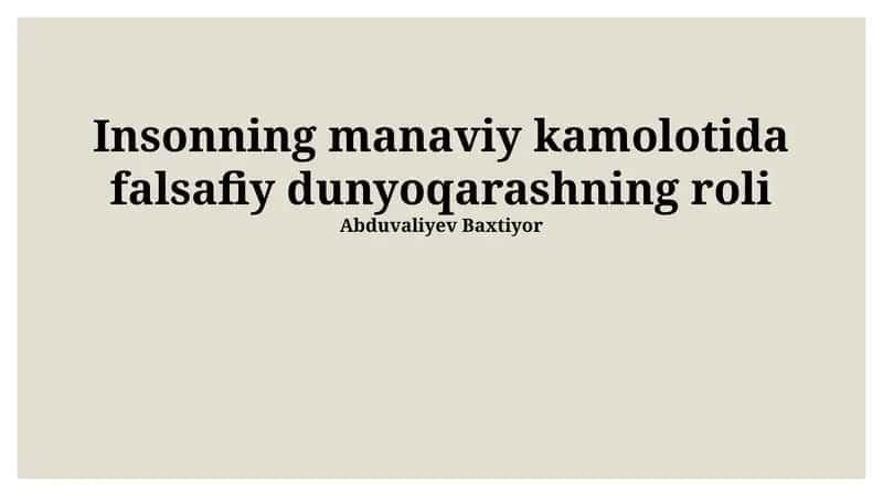 Idealizm va ma'naviy rivojlanish