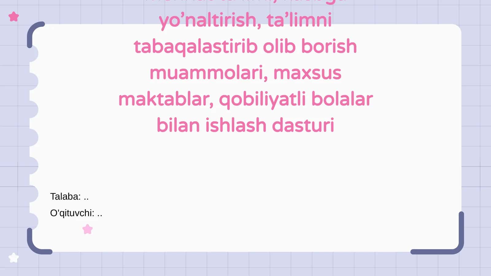 Mehnat Ta’limi bo'yicha Reja