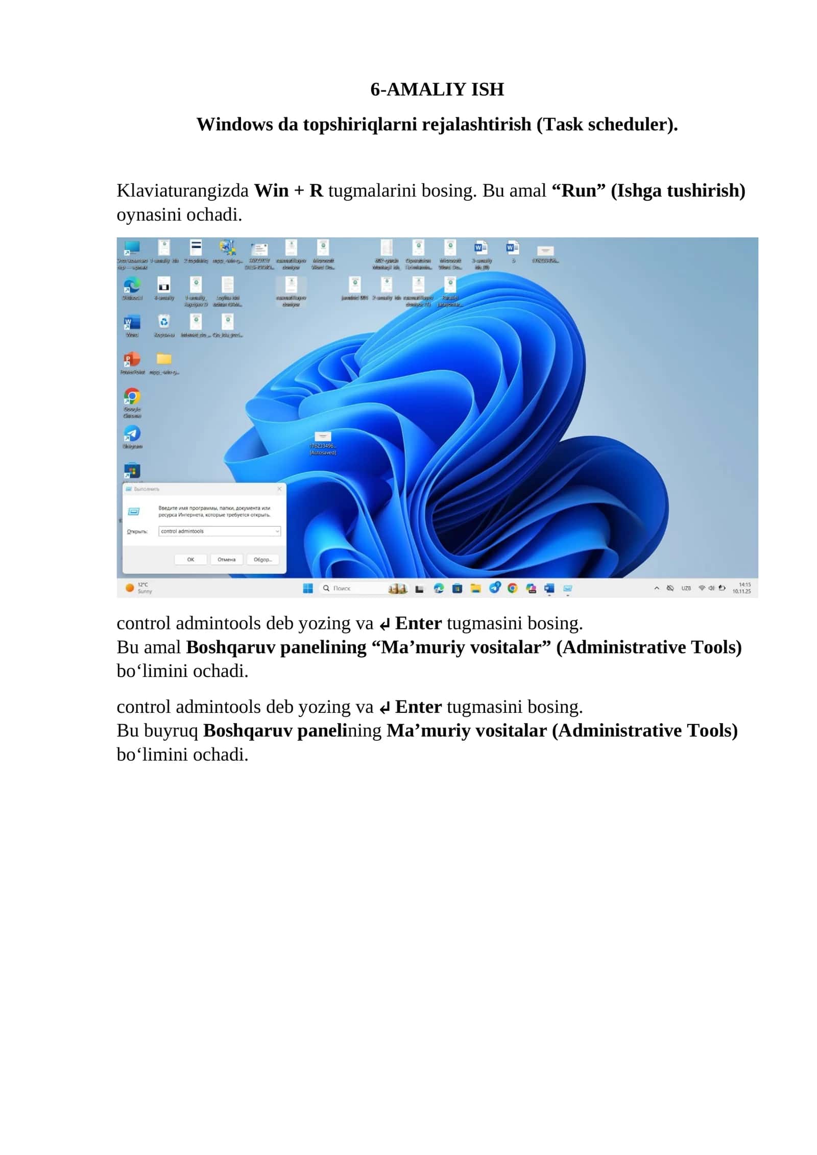 Windows da topshiriqlarni rejalashtirish (Task scheduler)