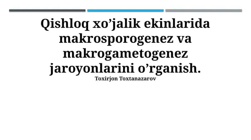 Qishloq xo’jalik ekinlarida makrosporogenez va makrogametogenez jaroyonlarini o’rganish