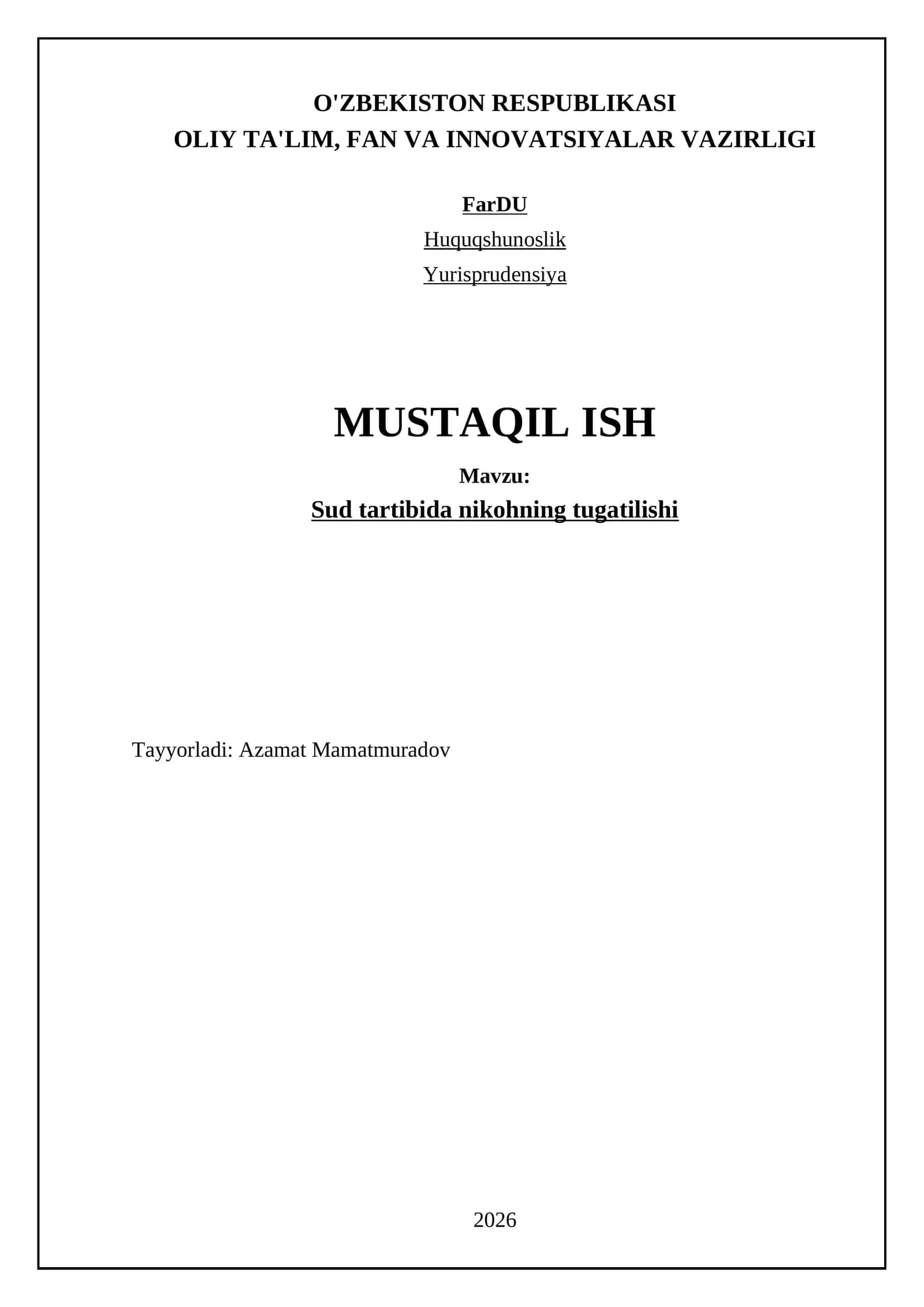 Sud tartibida nikohning tugatilishi