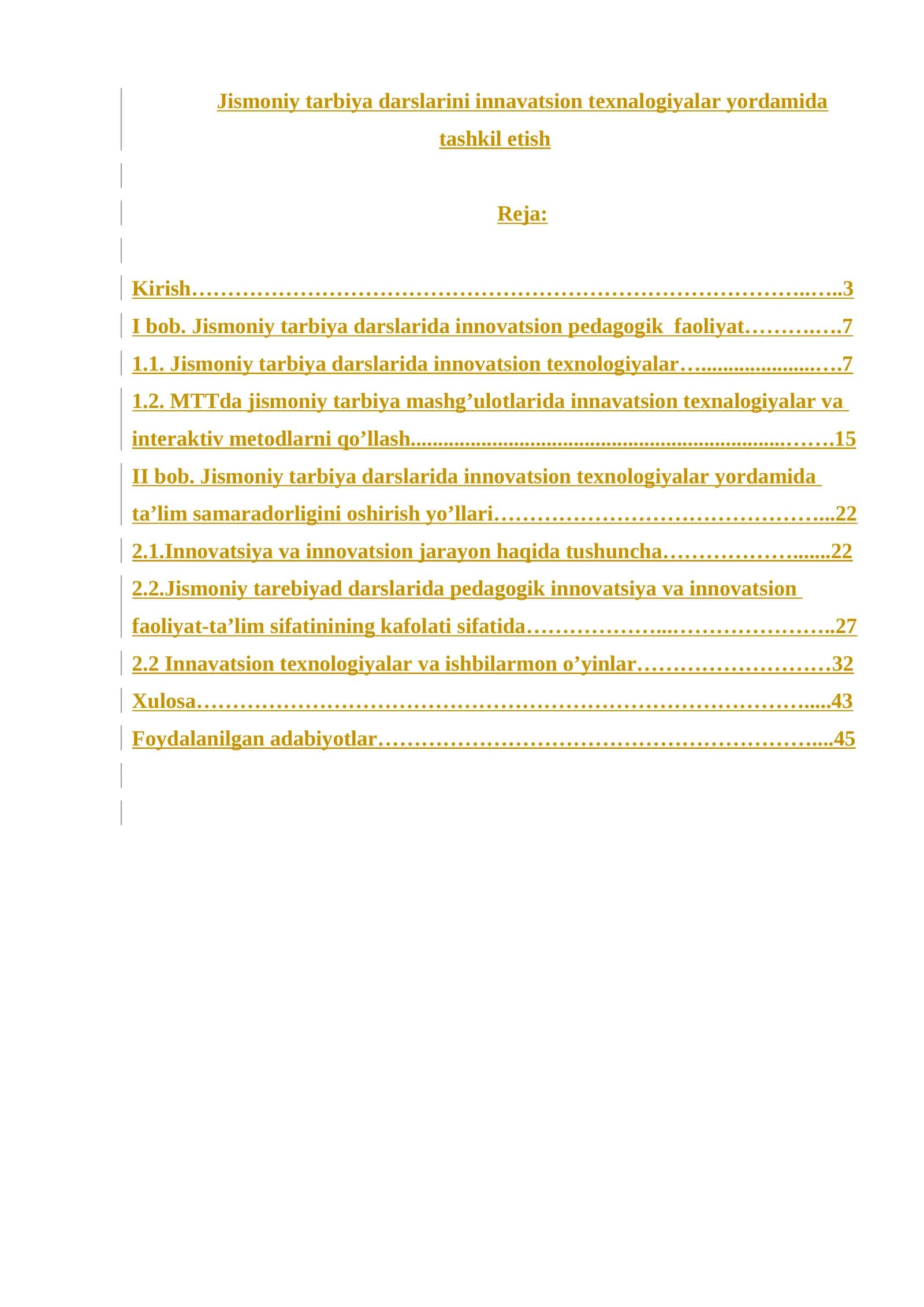 Jismoniy tarbiya darslarini innavatsion texnalogiyalar yordamida tashkil etish