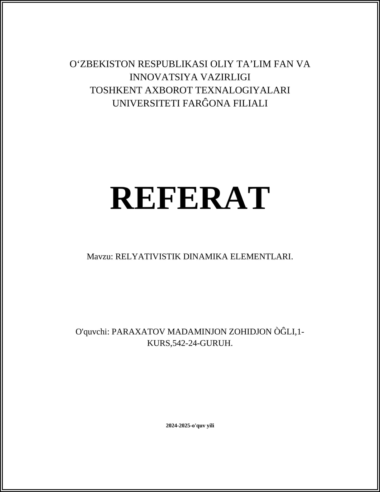 RELYATIVISTIK DINAMIKA ELEMENTLARI