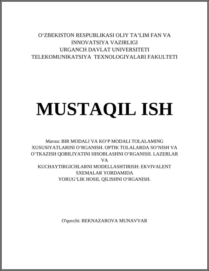 BIR MODALI VA KO‘P MODALI TOLALAMING XUSUSIYATLARINI O‘RGANISH