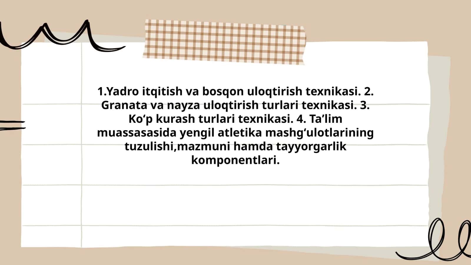 Mashg'ulotlar tayyorgarlik komponentlari