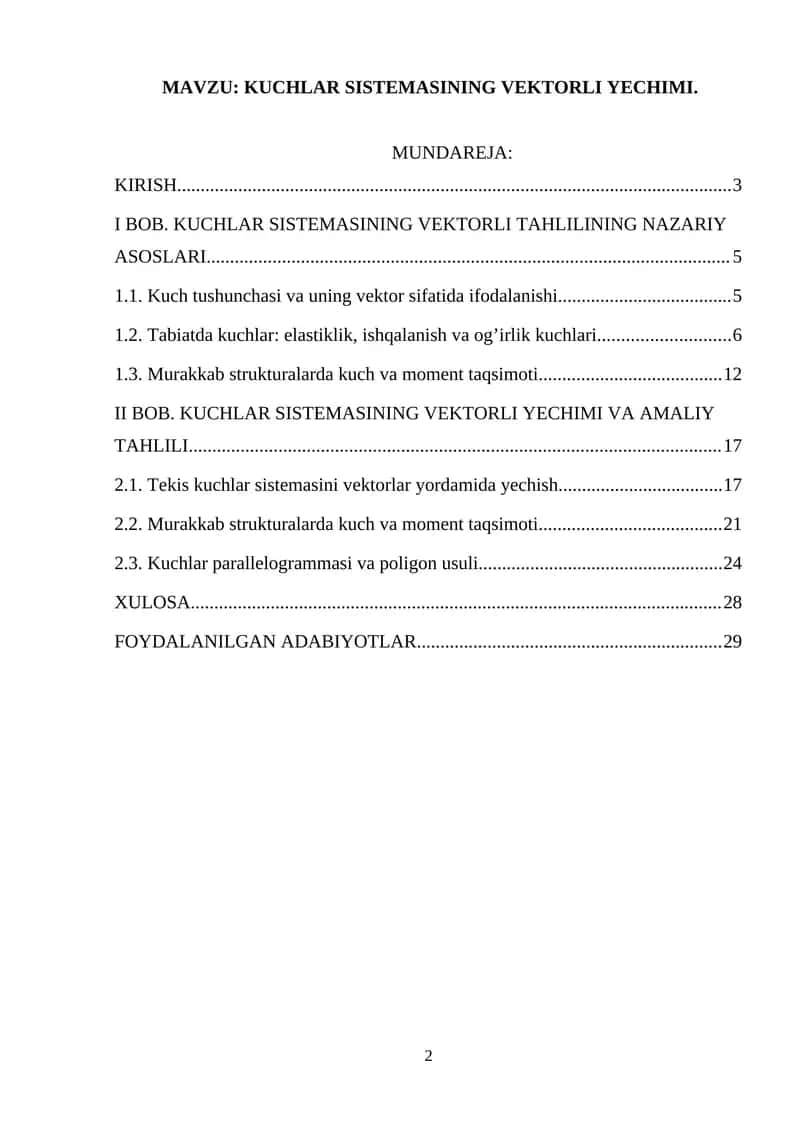 Kuchlar Sistemasining Vektorli Yechimi