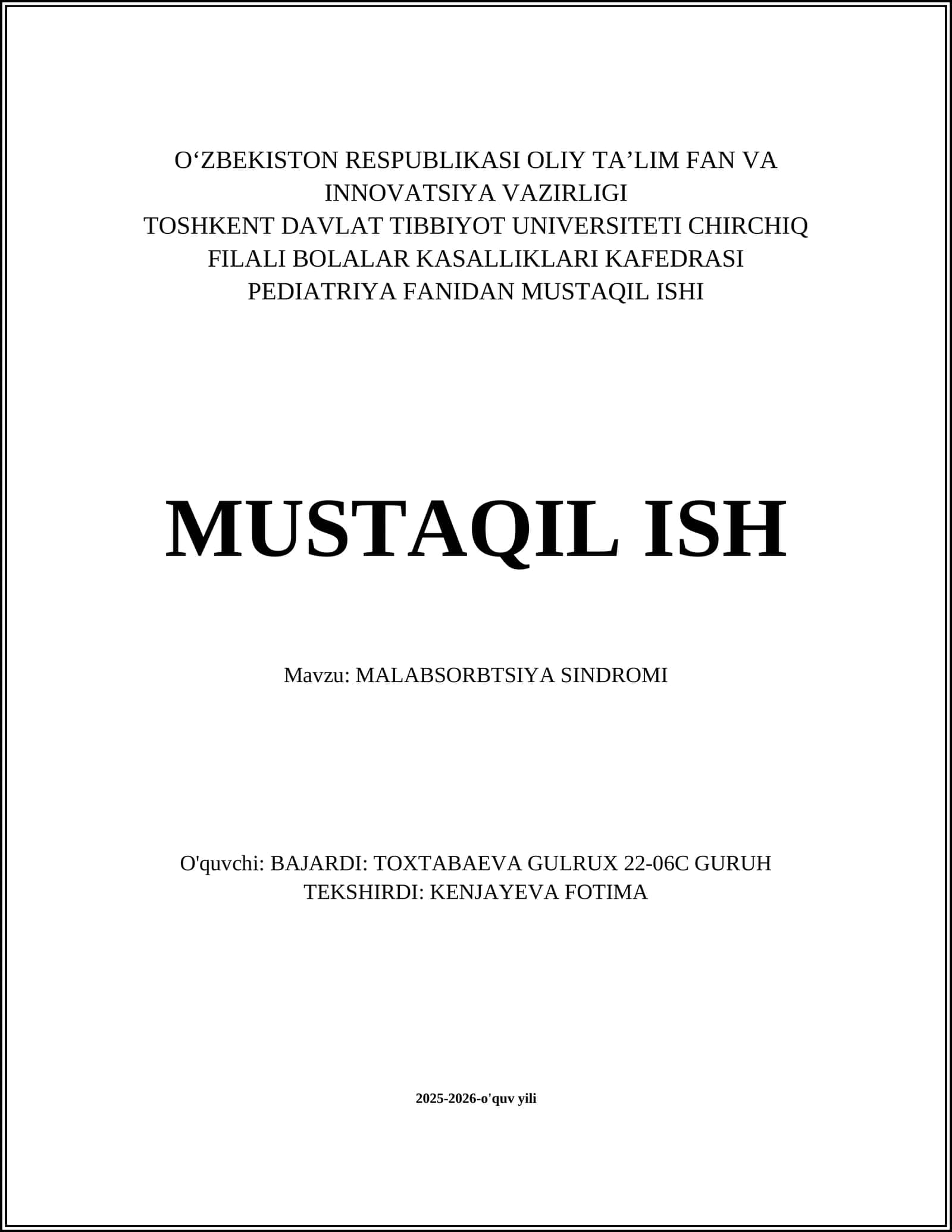 MALABSORBTSIYA SINDROMI