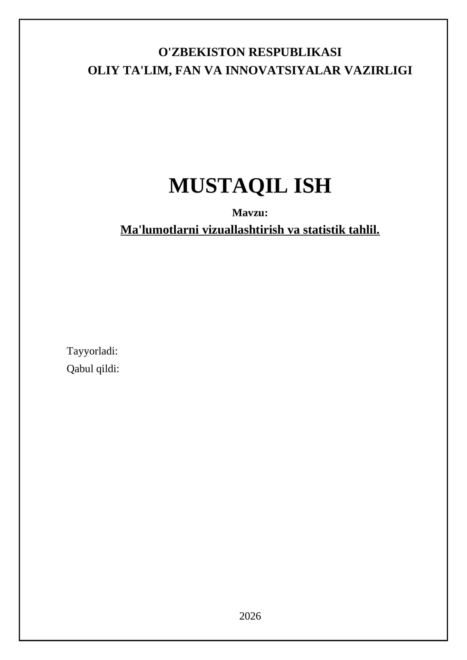 Ma'lumotlarni vizuallashtirish va statistik tahlil