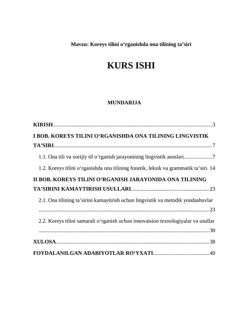 Koreys tilini o‘rganishda ona tilining ta’siri