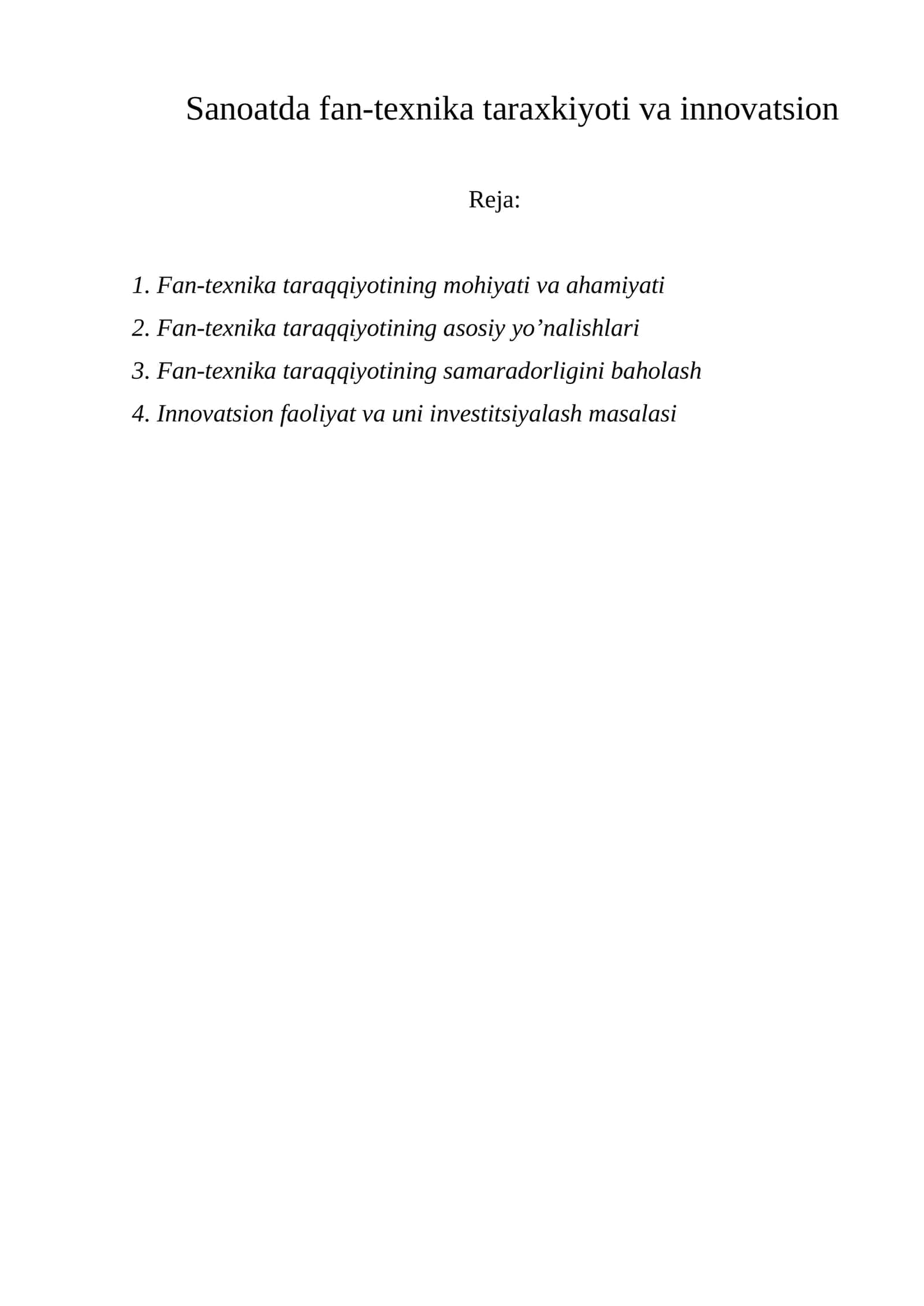 Fan-texnika taraxkiyoti va innovatsion