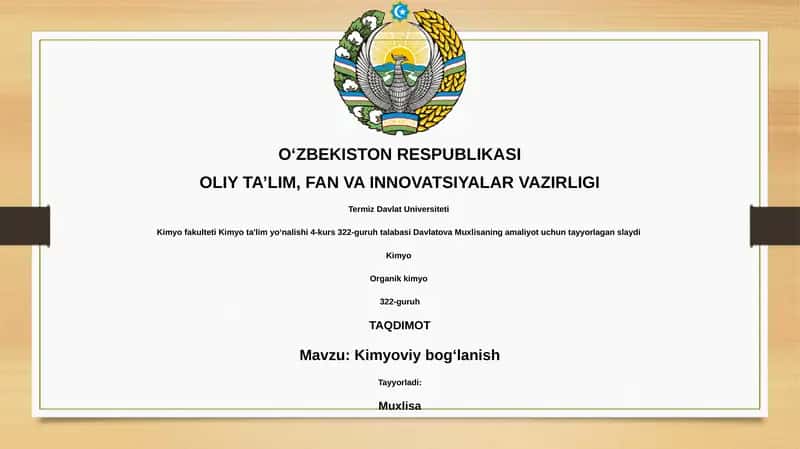 Kimyo fakulteti 4-kurs 322-guruh