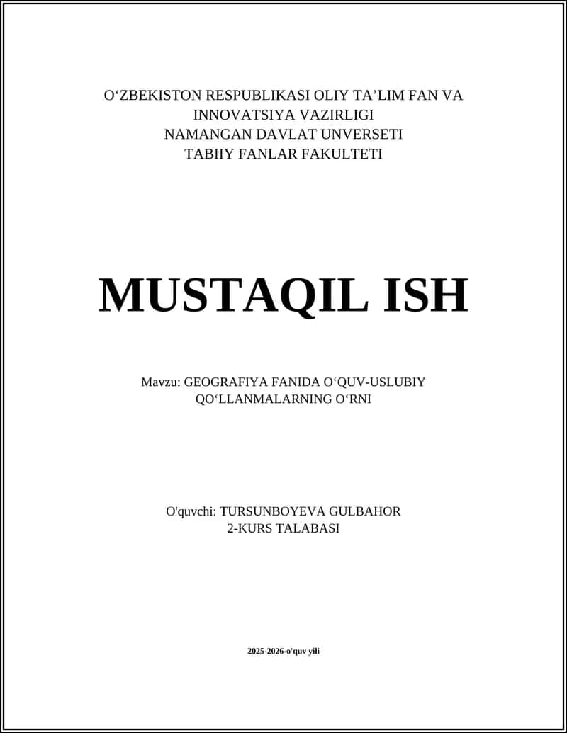 GEOGRAFIYA FANIDA OʻQUV-USLUBIY QOʻLLANMALARNING OʻRNI