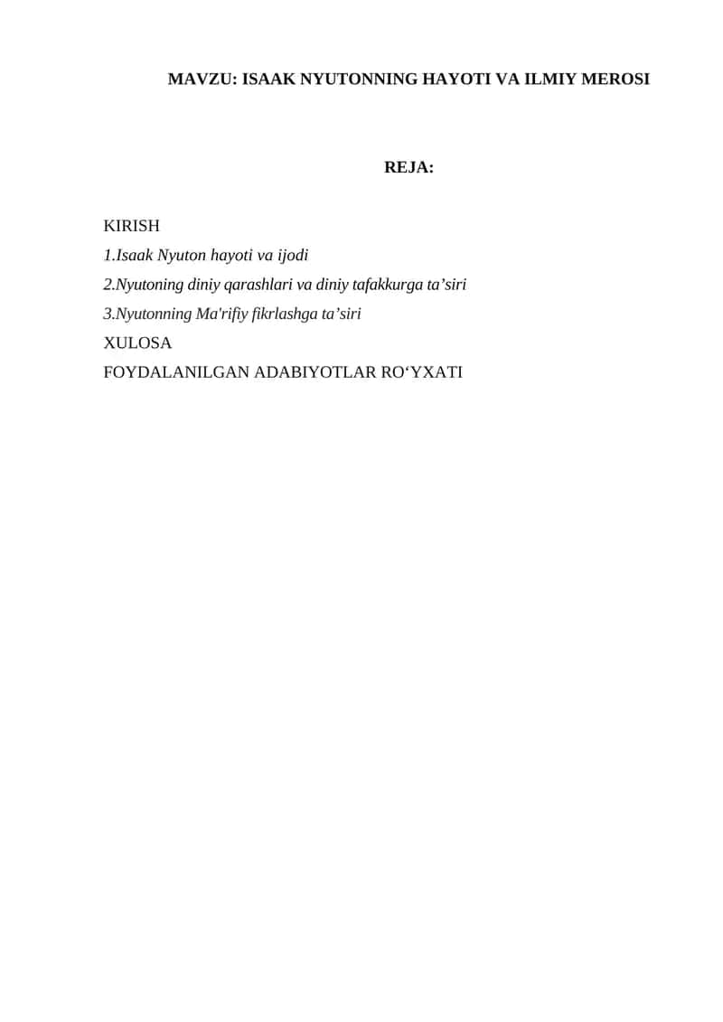 ISAAC NEWTONNING HAYOTI VA ILMIY MEROSI