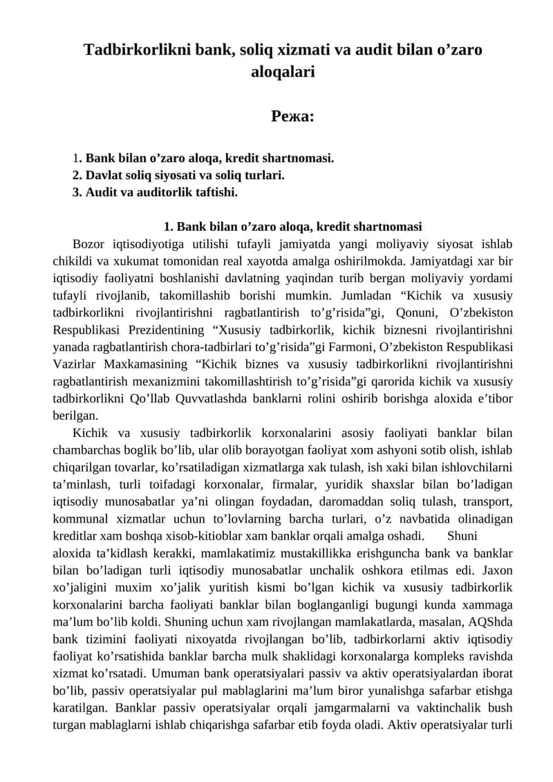 Kichik va xususiy tadbirkorlikni rivojlantirish