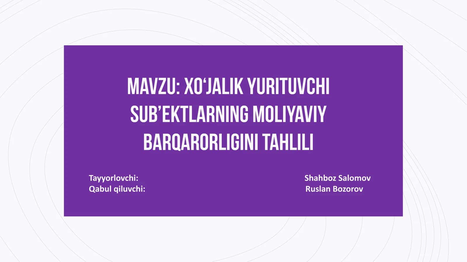 Xo‘jalik yurituvchi sub’ektlarning moliyaviy barqarorligi tahlili