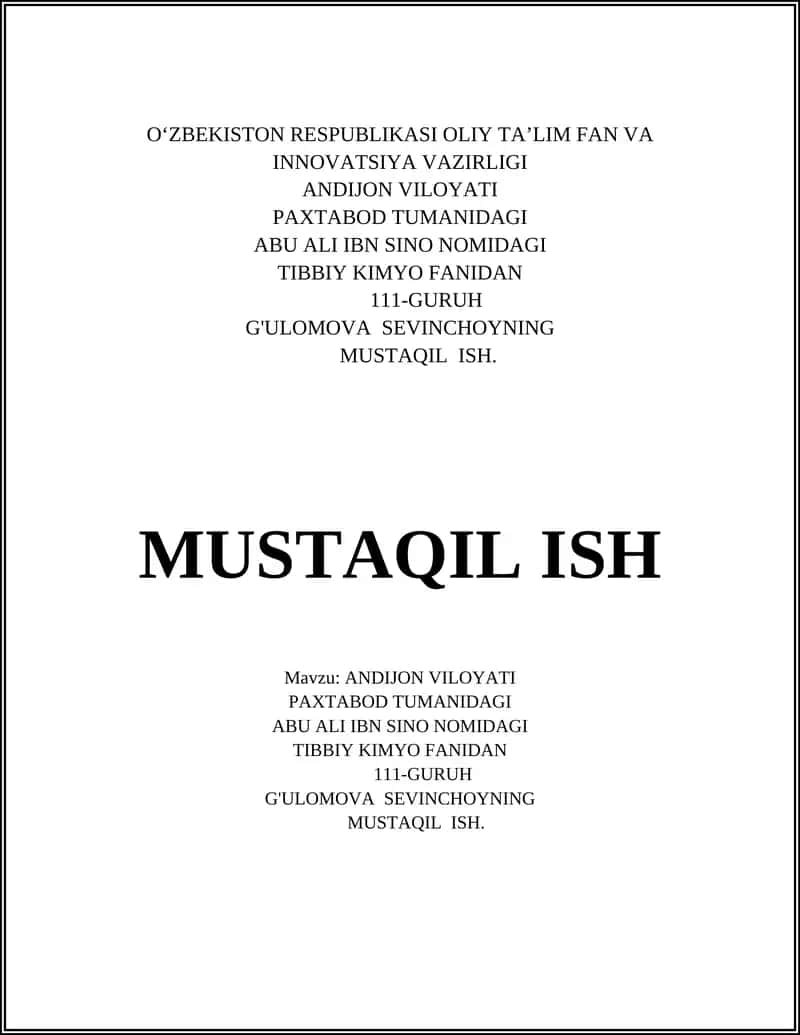 G'ulomova Sevinchoyning mustaqil ishi