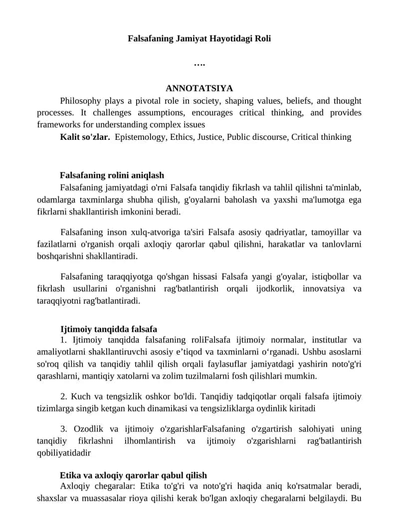 Falsafaning Jamiyat Hayotidagi Roli