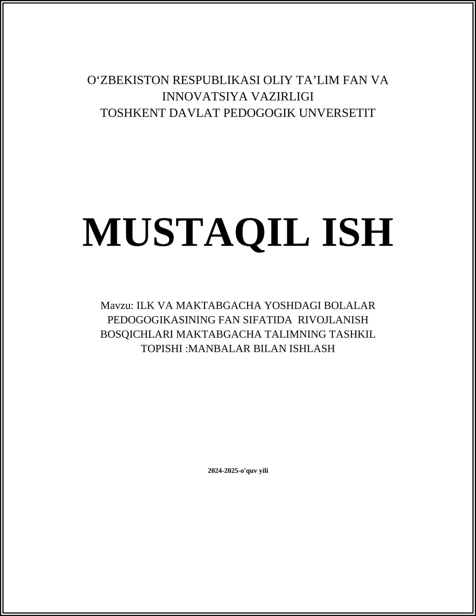 ILK VA MAKTABGACHA YOSHDAGI BOLALAR PEDOGOGIKASINING FAN SIFATIDA RIVOJLANISH BOSQICH