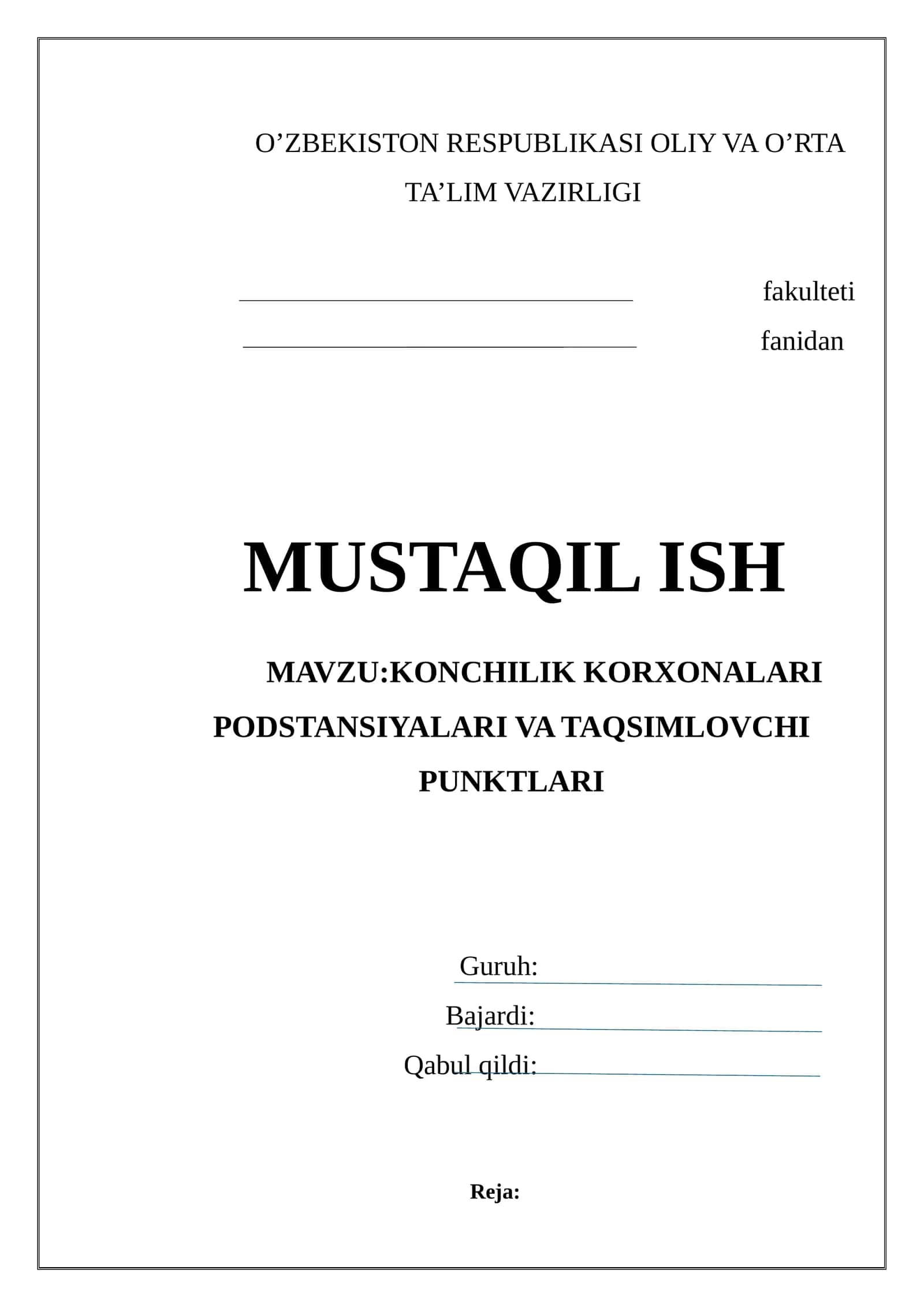 KONCHILIK KORXONALARI PODSTANSIYALARI VA TAQSIMLOVCHI PUNKTLARI