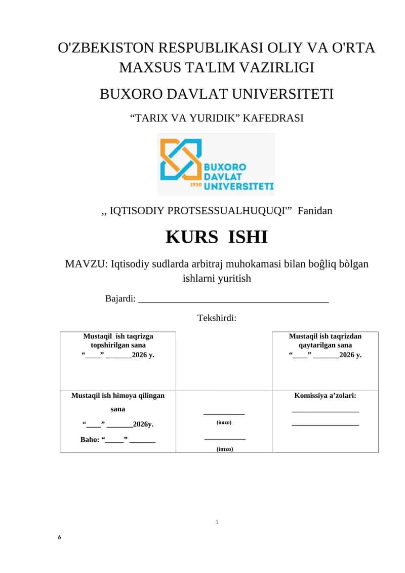 Iqtisodiy sudlarda arbitraj muhokamasi bilan boĝliq bòlgan ishlarni yuritish