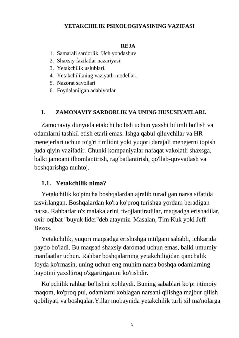 Yetakchilik Psixologiyasi