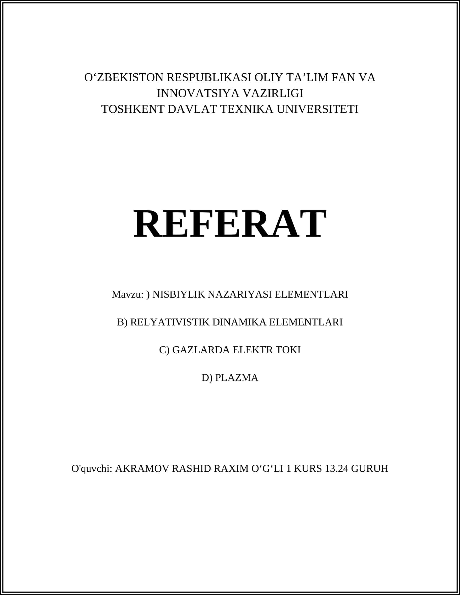 Nisbiylik nazariyasi elementlari