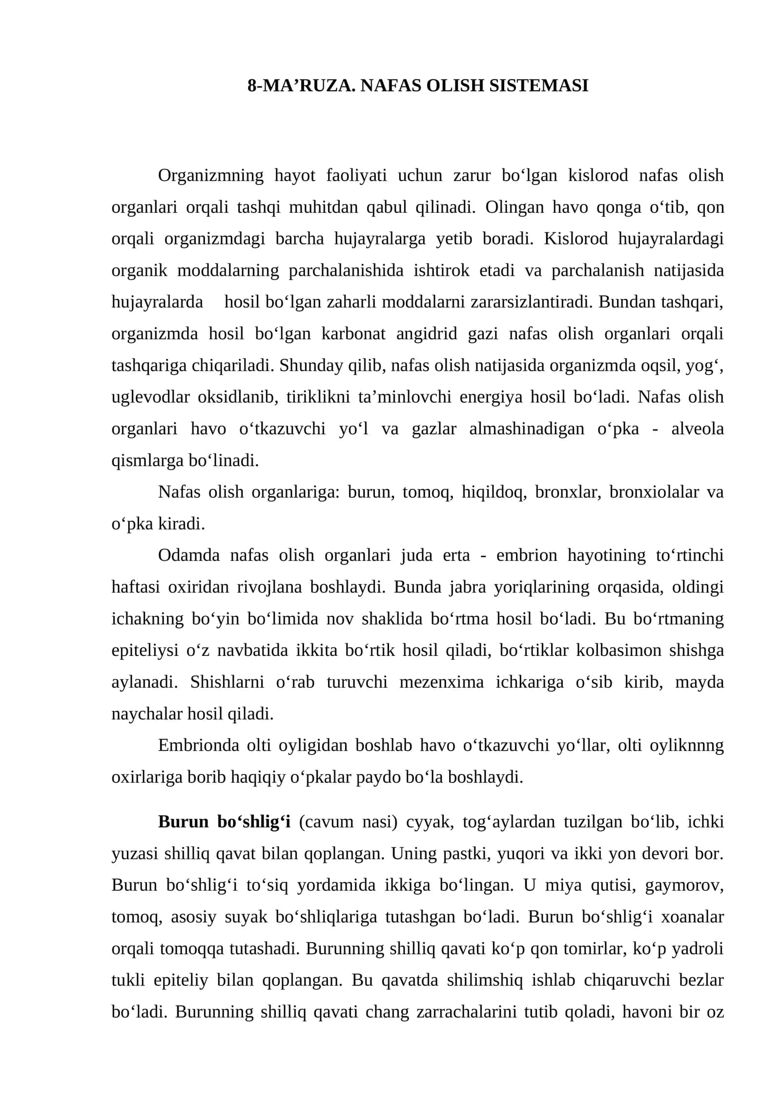 8-MA’RUZA. NAFAS OLISH SISTEMASI