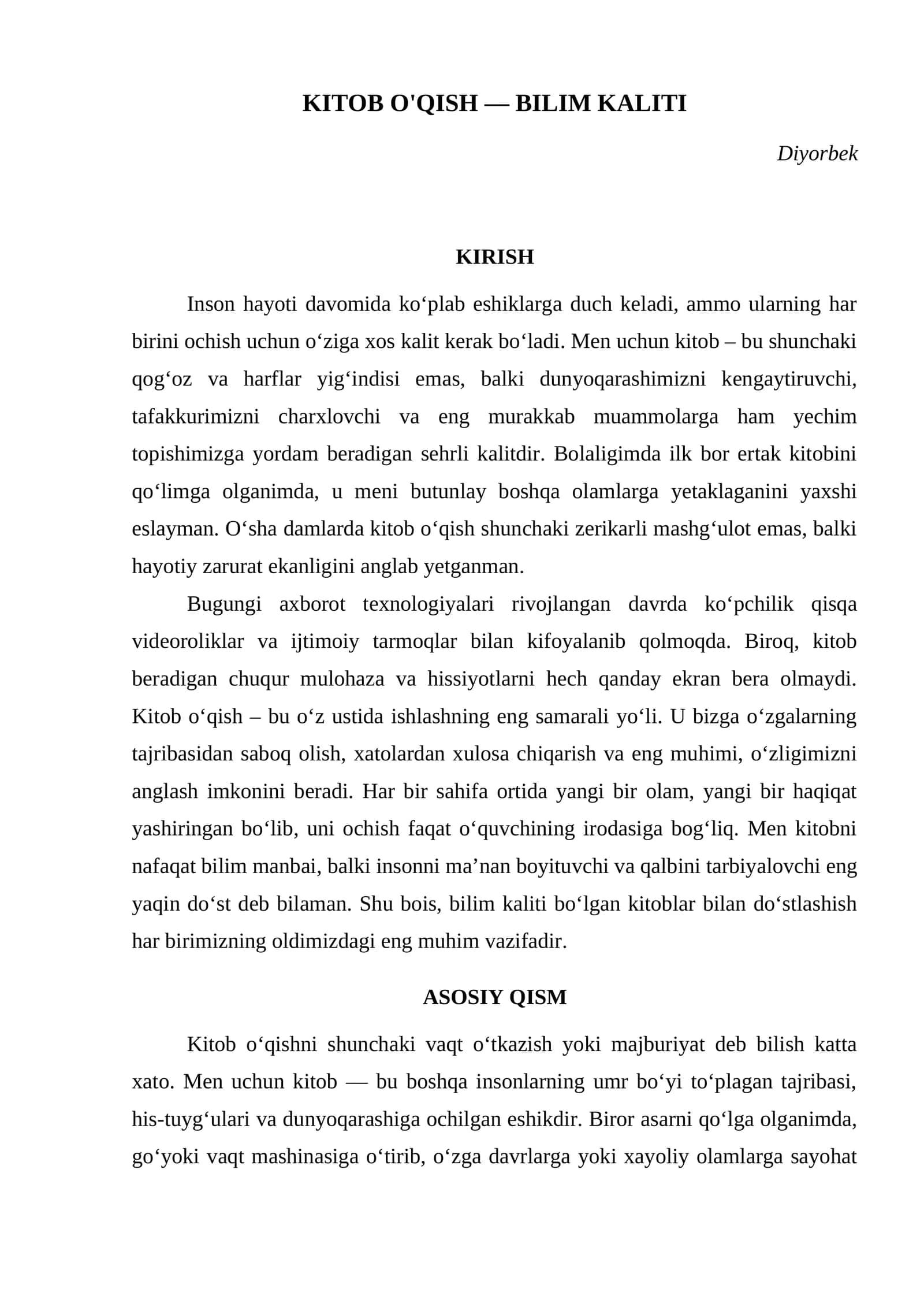 KITOB O'QISH — BILIM KALITI