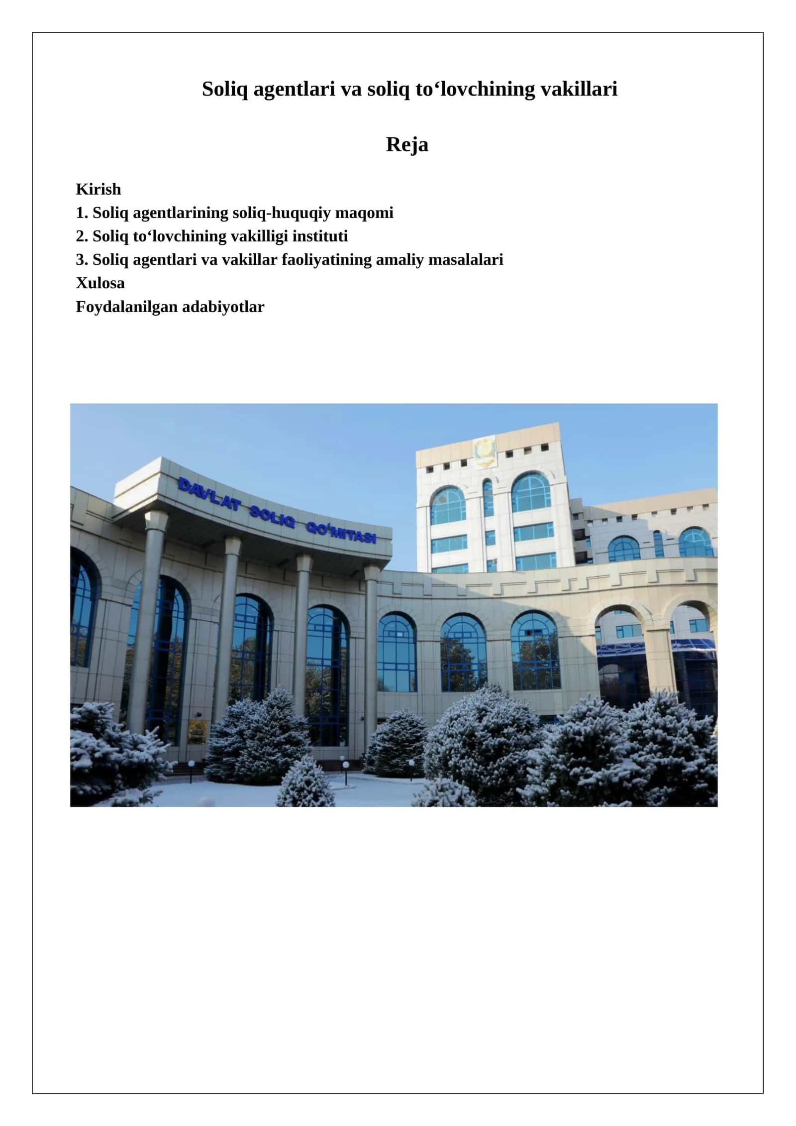 Soliq agentlari va soliq to‘lovchining vakillari