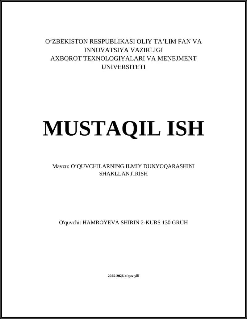 OʻQUVCHILARNING ILMIY DUNYOQARASHINI SHAKLLANTIRISH